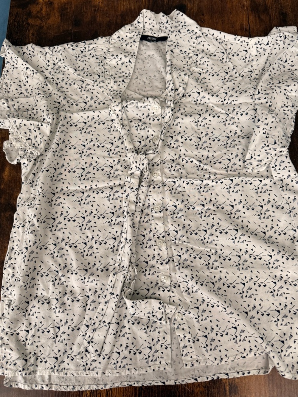 Lightweight White Button-Up Blouse with Navy Confetti Print